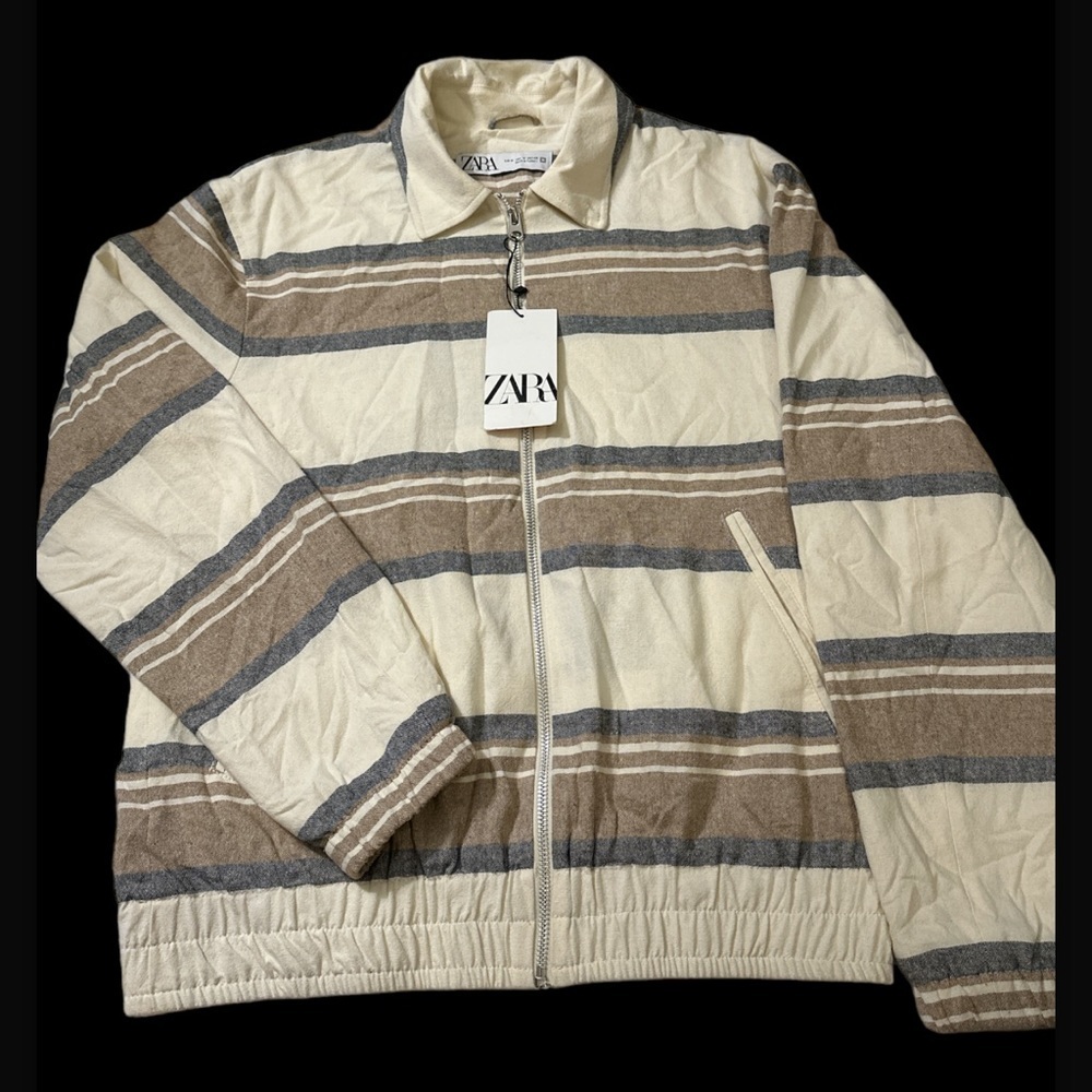Zara- Men’s Brown Striped Textile Jacket- Sz M- NWT! 🧥 🔥